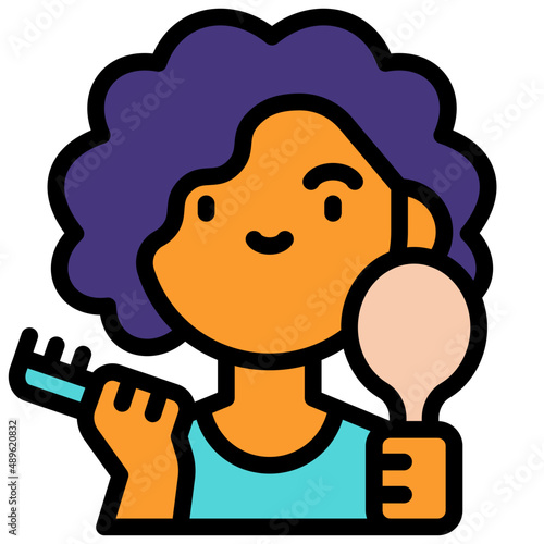 combing hair filled outline icon