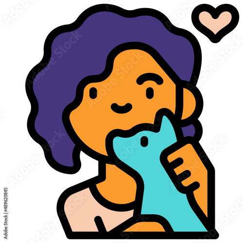 petting cat filled outline icon
