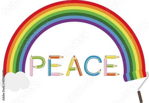 PEACE　虹　希望　願い　反戦　平和　ペンキ　塗料　色鉛筆　鉛筆　筆記用具
