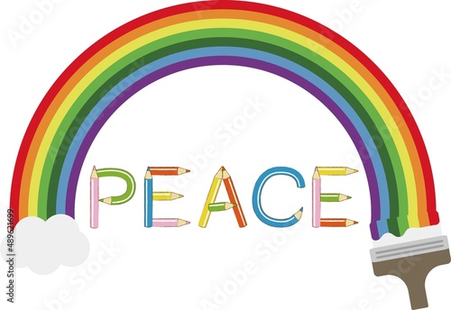 PEACE　虹　希望　願い　反戦　平和　ペンキ　塗料　色鉛筆　鉛筆　筆記用具