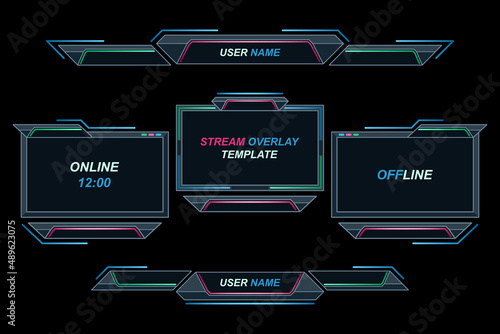 Set futuristic stream overlay geometric frames template
