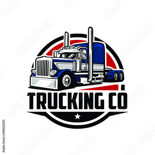 Big rig truck freight 18 wheeler circle emblem ready made logo vector isolated