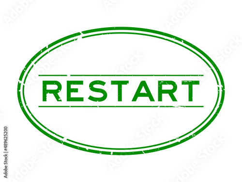 Grunge green restart word oval rubber seal stamp on white background