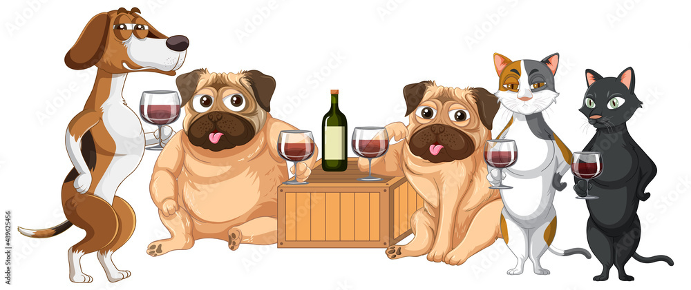Fototapeta premium Cute pet party on the white background