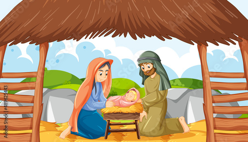 Cartoon nativity scene of Jesus Christ