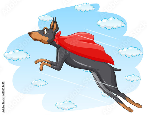 A dog superhero on sky background