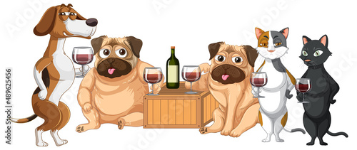 Cute pet party on the white background