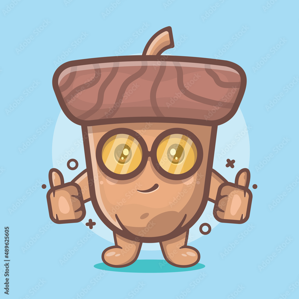 cute acorn character mascot with thumb up hand gesture isolated cartoon in flat style design