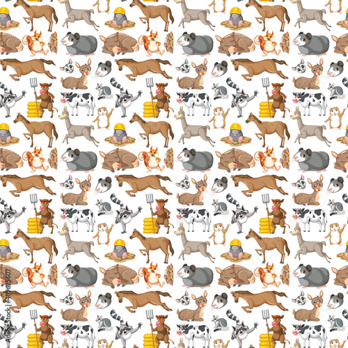 Funny animal on white background seamless