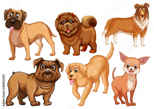 Set of different cute dogs in cartoon style
