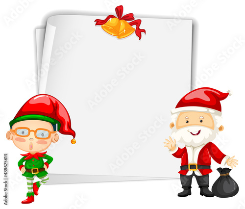 Empty banner in Christmas theme with Santa and elves cartoon character