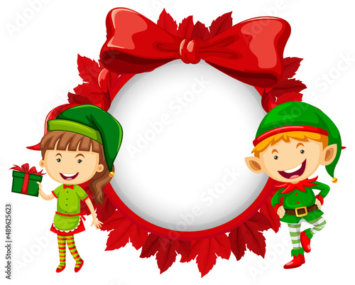 Empty banner in Christmas theme with elves cartoon character