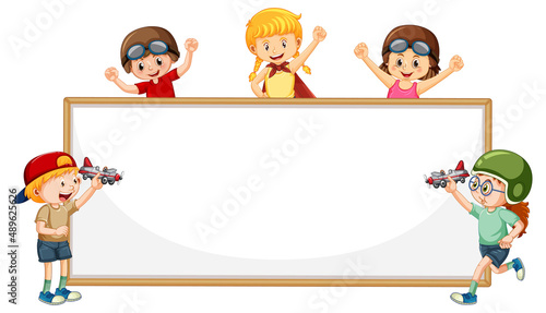 Isolated wooden banner with children