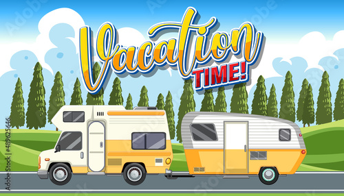 Summer travel vacation logo concept with motorhome