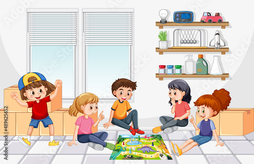 Children playing boardgame in the room