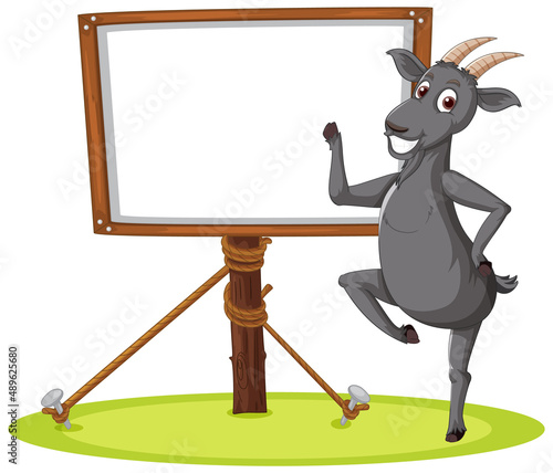 Isolated wooden banner with goat