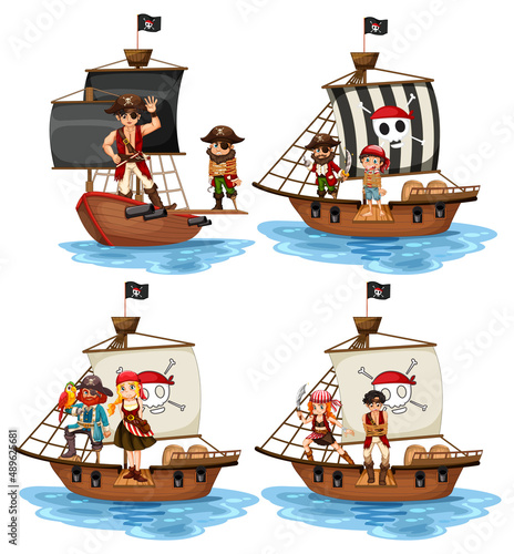 Set of different pirates cartoon characters