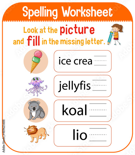 Spelling worksheet template for kids