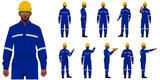 set of factory workers different posses flat style illustration isolated on white background