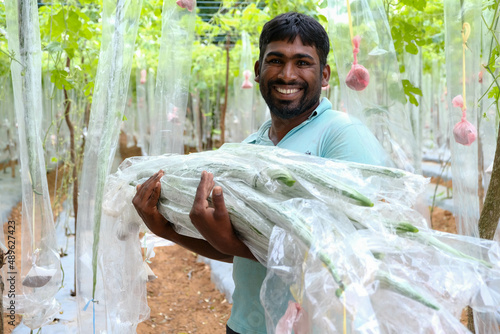 Farmer with his plantation and vegetation in agriculture
