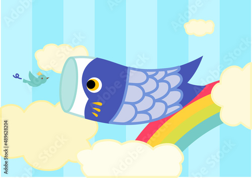 空飛び鯉のぼりと鳥