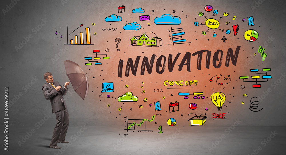 businessman hiding behind umbrella concept businessman hiding behind umbrella concept