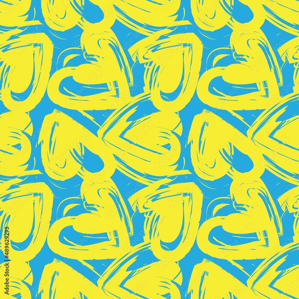Fototapeta premium Heart shaped brush stroke seamless pattern design