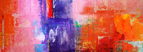 Slika na platnu Hand draw painting abstract art panorama background colors texture design illustration