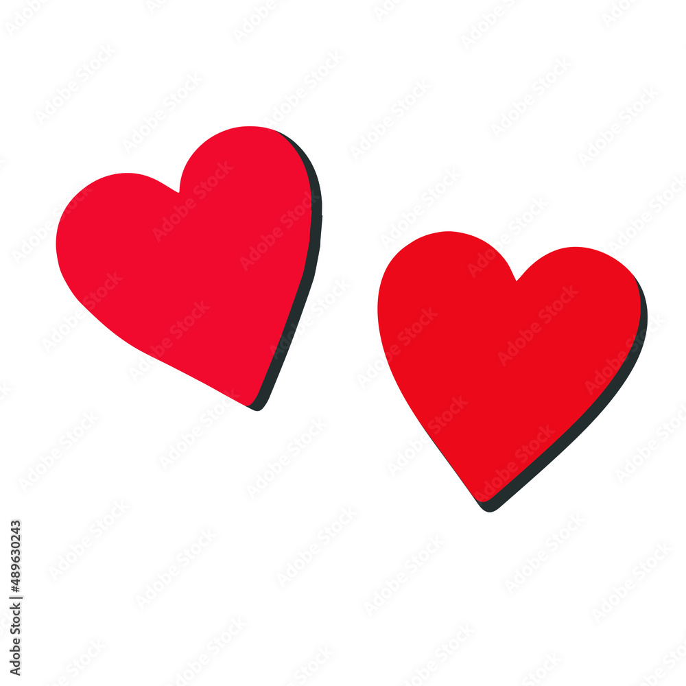 Two red hearts stock illustration on white background.