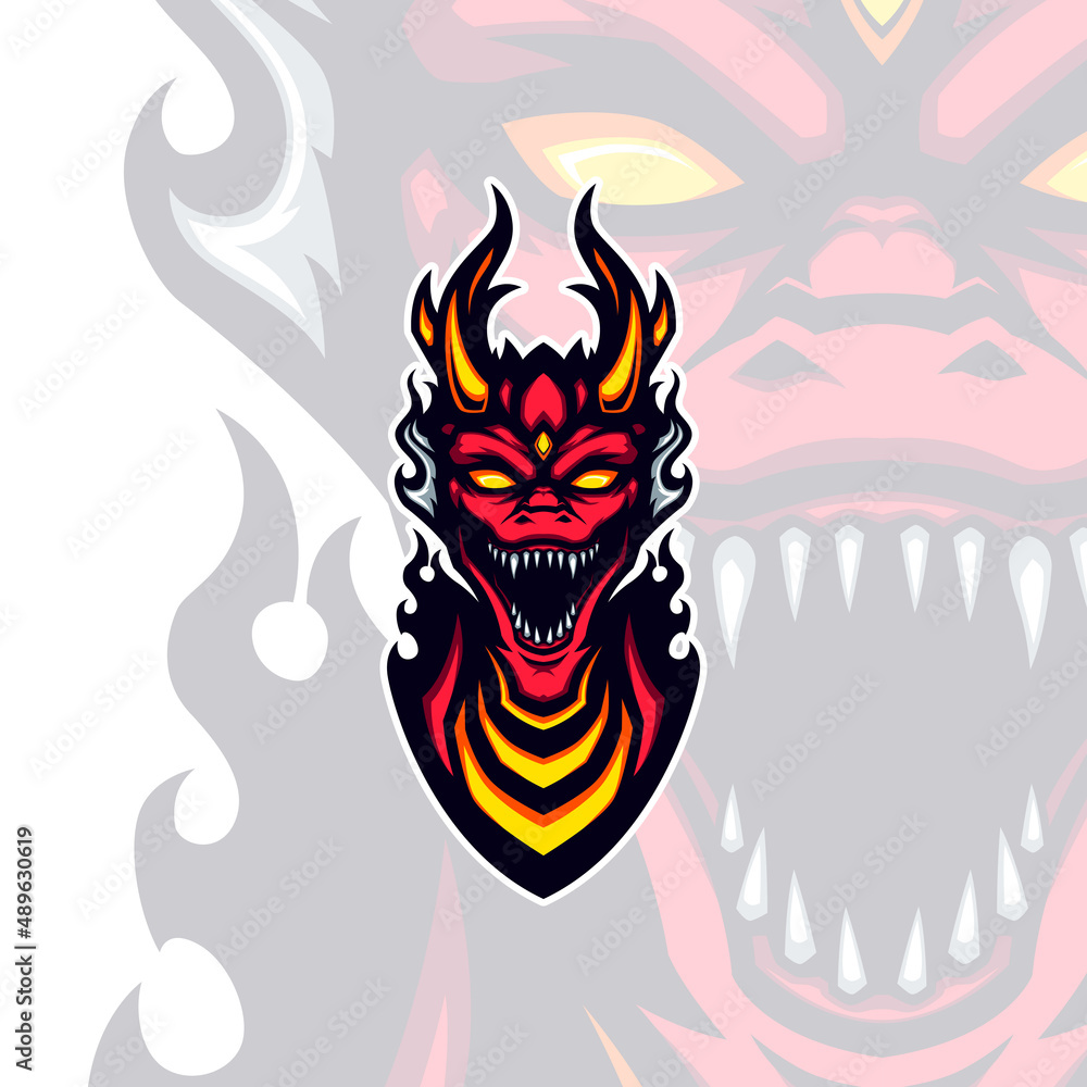 roaring golden horned red dragon vector mascot roaring golden horned red dragon vector mascot