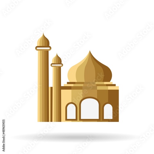 Vector of Mosque Flat Design. Mosque icon gold.