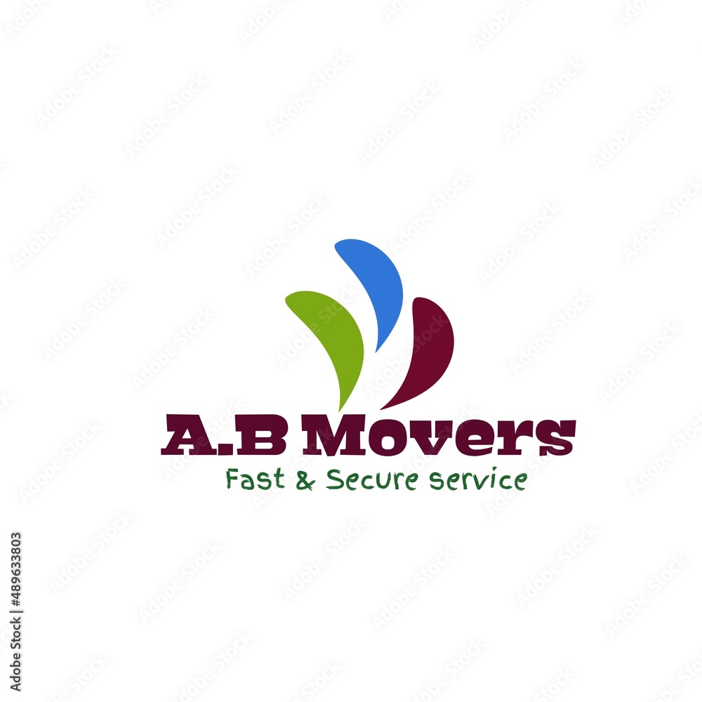 Business logo design of transportation with a b movers is written with different colours on white background.