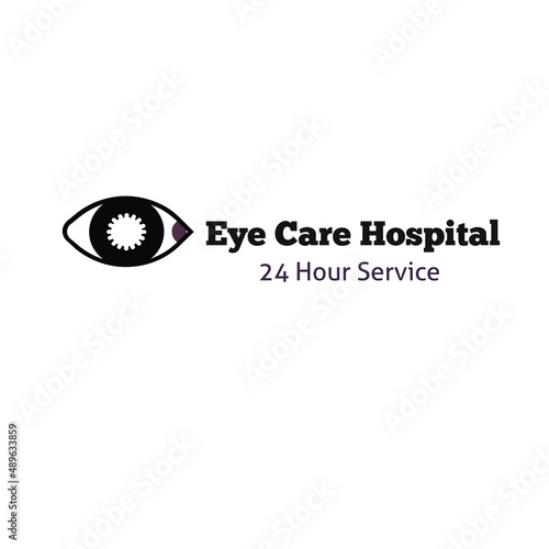 Eye care hospital is written with logo design of eye. Eye logo and lettering on white background.