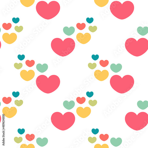 seamless pattern of colorful hearts on white background