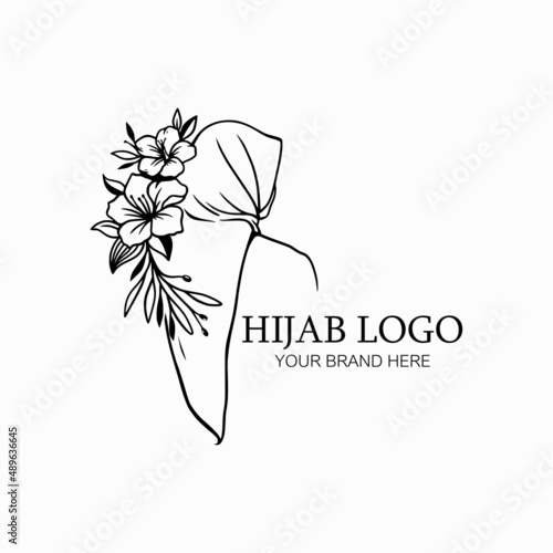 Hijab store logo vector, beauty hijab logo with flower illustration