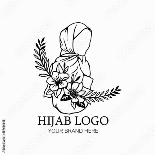 Beauty hijab logo, hijab with flower design vector illustration