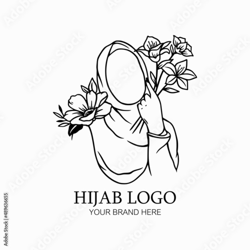 Hijab logo vector, hijab fashion with flower design illustration