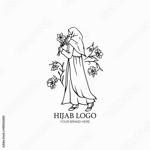 Hijab store logo, beauty hijab with flower vector