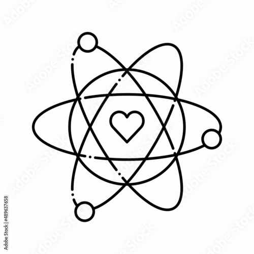 atom with heart core line icon vector illustration
