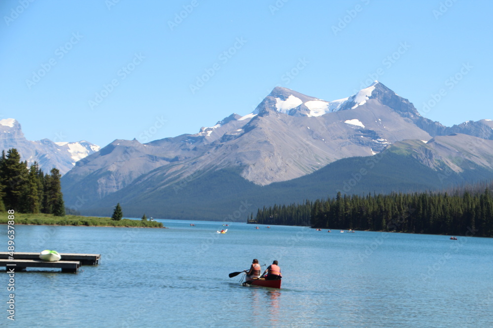 Boats On Maligne Lake, Jasper National Park, Alberta