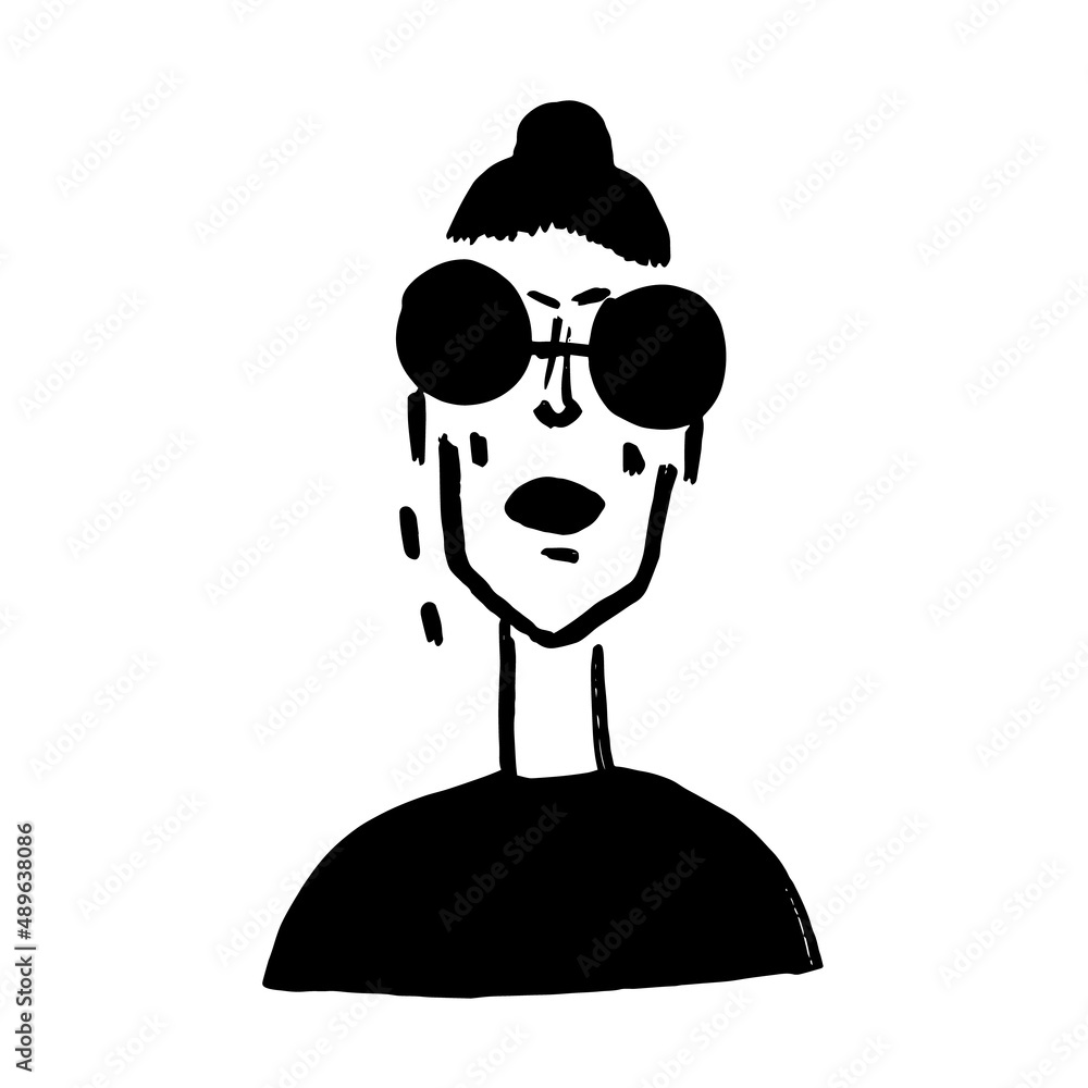 Strong and confident girl. Hand-drawn vector illustration of woman face.Concept of feminism.Grunge female portrait.Isolated element on white background. Strong and confident girl. Hand-drawn vector illustration of woman face.Concept of feminism.Grunge female portrait.Isolated element on white background.