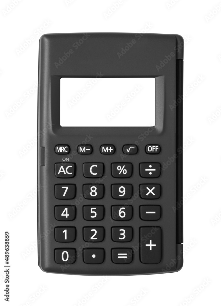 empty black plastic calculator and blank calculation to white frame on screen display to small button or mini pocket for calculate with office tool on white background isolated included clipping path empty black plastic calculator and blank calculation to white frame on screen display to small button or mini pocket for calculate with office tool on white background isolated included clipping path