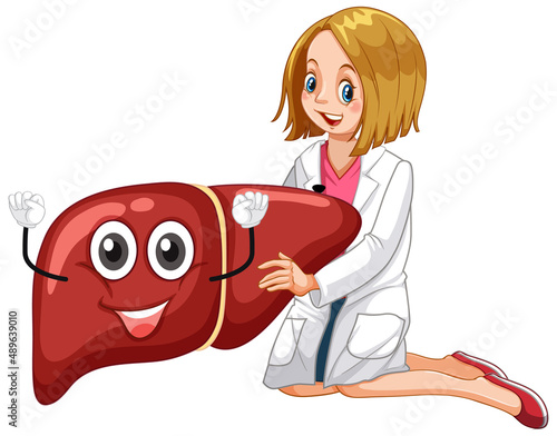 A doctor holding healthy liver with face expression