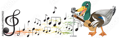The duck play guitar, ukulele with music note