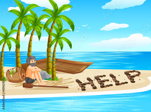 A man on deserted island isolated