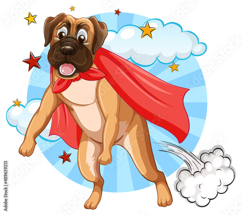 A dog superhero on sky background
