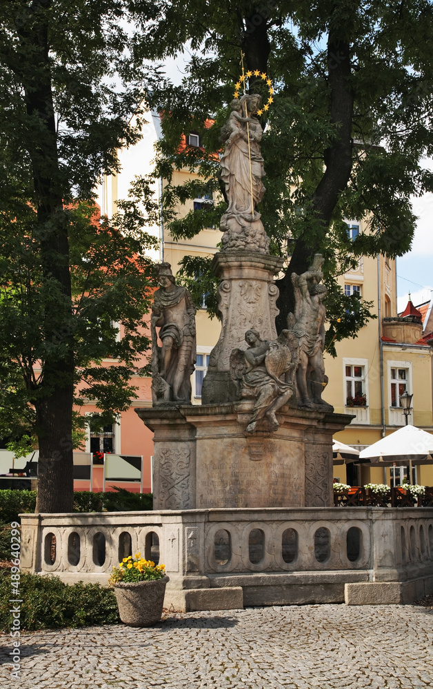 Column of St. Mary at Market square in Duszniki-Zdroj. Poland