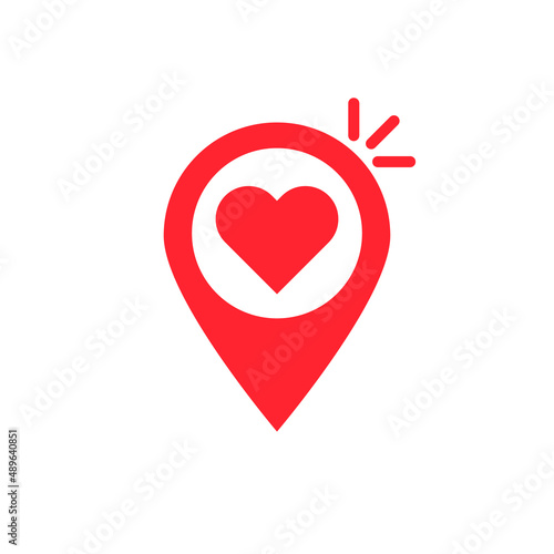 Map pin with pop heart symbol. Pointer. Favorite place. Vector.