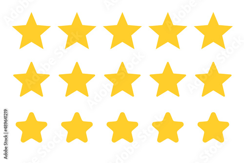 A set of five star icons in different shapes. Rating. Vectors.