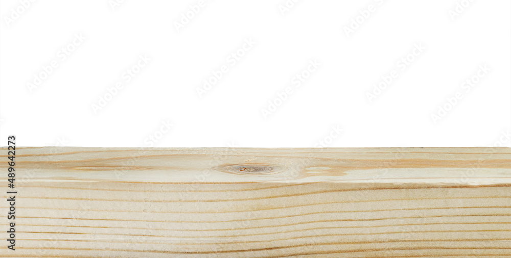 Empty wood table top counter on White background